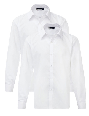Banner Slim Fit Long Sleeve Shirts 2pk - White (Pre-School - Year 6)